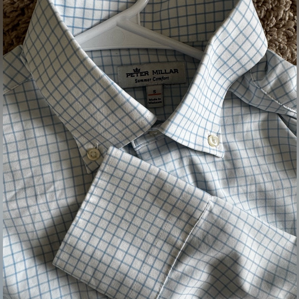 Peter Millar Blue Windowpane Button-Down Shirt - image 1